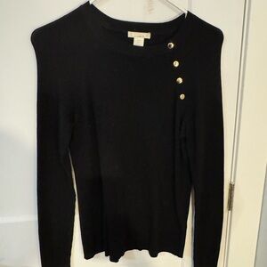 Basic Editions Black Long Sleeve Top with Gold Buttons